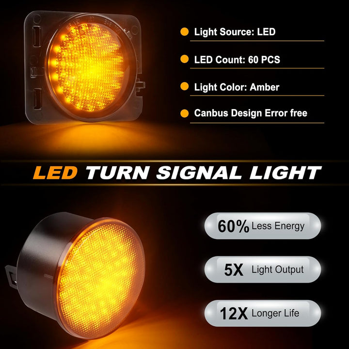 4 Stück LED Front Blinker Seitenblinker für Jeep Wrangler JK 2007-2015, Blinker mit Canbus Fehlerfre