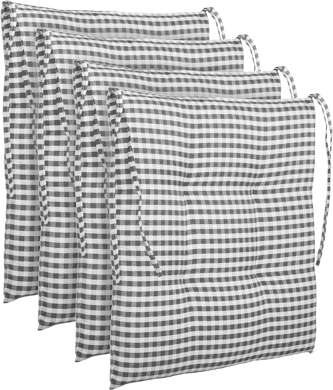 Brandsseller 4er-Set Sitzkissen 40x40x5 cm kariert Stuhlkissen mit 4-Punkt-Steppung &amp; Kordelbändern