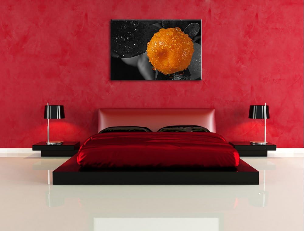 Orange Orangejuice Black Waterdrop on Orange schwarz/weiss Format: 100x70 auf Leinwand, XXL riesige