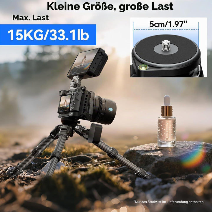 SIRUI AM-223LS Carbon Mini-Stativ mit Bowl-Basis, Tischstativ 36,9 cm max. Höhe, 15 kg Traglast, 0,7