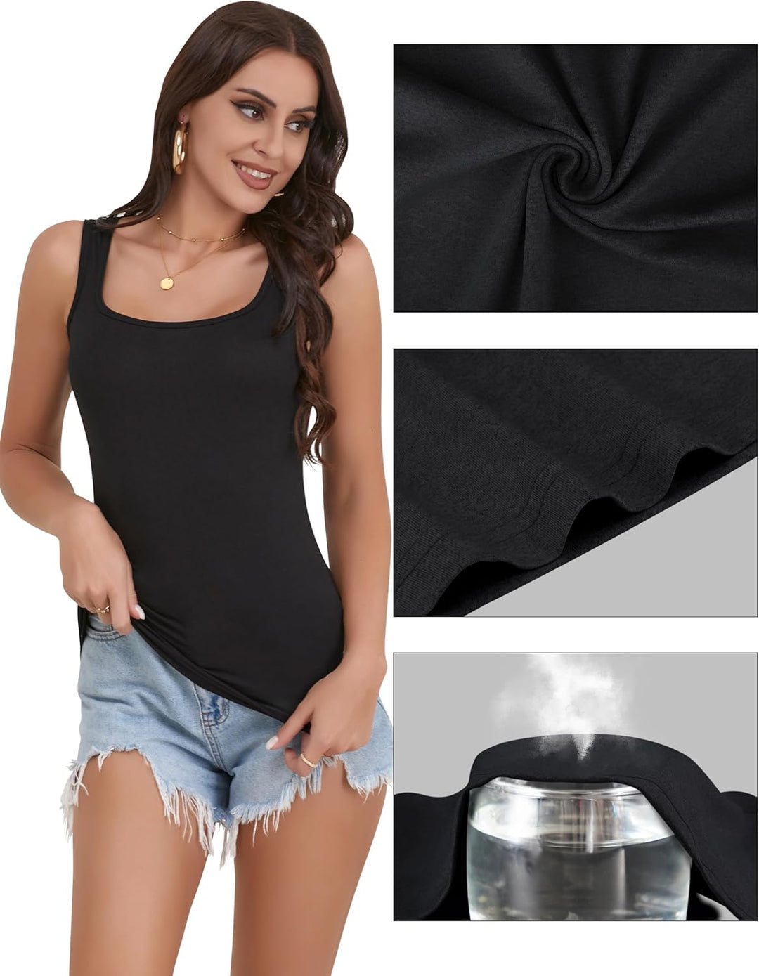 BQTQ 5 Stück Unterhemd Damen Tank Top mit Quadratischem Ausschnitt, Elastische Tank Tops Camisole Cr