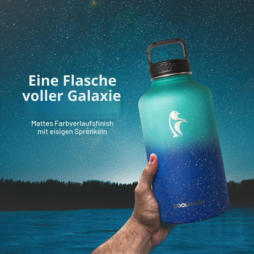 Coolflask Isolierte Wasserflasche 2L, Halbe Gallone Wasserkrug mit Strohhalm & 3 Deckeln, Grosse Iso