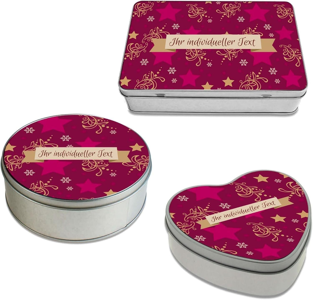 STEMPEL-FABRIK Geschenkdose Eckig mit Aufdruck - Design Sterne - Keksdose - Plätzchendose - Metalldo