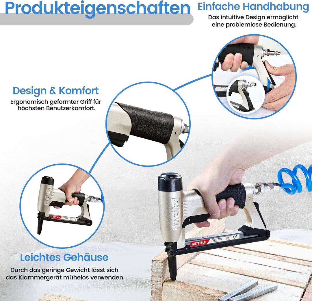 meite MT7116LN Pneumatisches Polsterheftgerät, 22 Gauge, 71 Serie, 3/8 Zoll Krone, 1/4 Zoll bis 5/8
