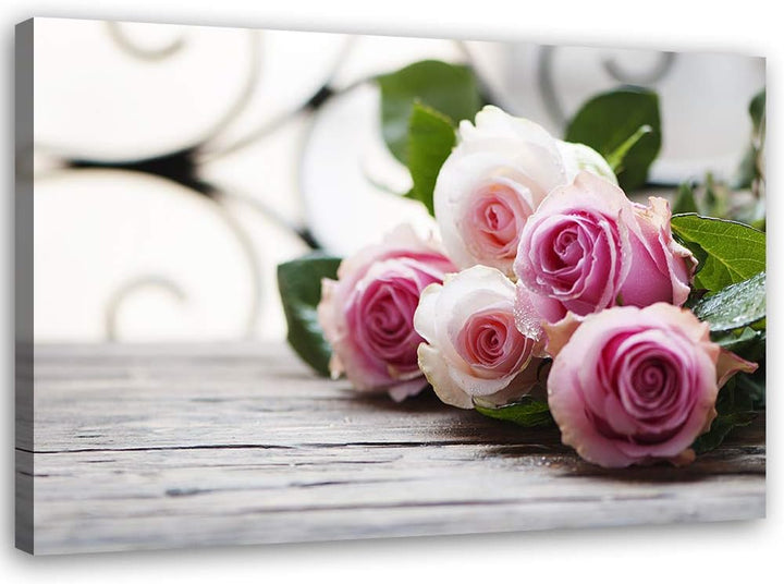 Feeby Bild auf Leinwand Blumen Rosa Rosen XXL 120x80 cm 1Teilig Wohnzimmer Schlafzimmer Bilder Wandb