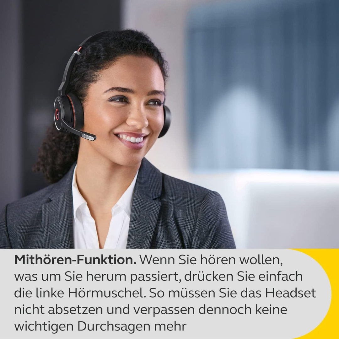 Jabra Evolve 75 SE Schnurloses Stereo-Headset - Bluetooth-Headset mit Mikrofon mit ANC und Ladestati