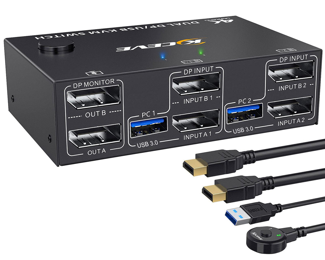 USB 3.0 KVM Switch 2 PC 2 Monitore Displayport, KVM Switch Dual Monitor 4K@144Hz für 2 PC Teilen 4 U