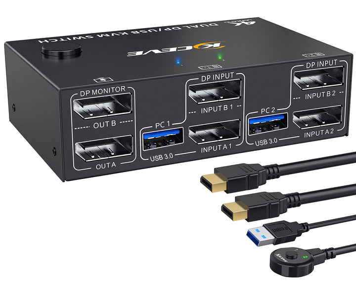 USB 3.0 KVM Switch 2 PC 2 Monitore Displayport, KVM Switch Dual Monitor 4K@144Hz für 2 PC Teilen 4 U