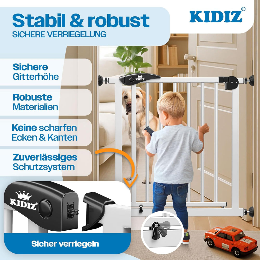 KIDIZ Treppenschutzgitter ohne Bohren | Verstellbare Breite: 88-94 cm, 75 cm hoch, Türschutzgitter u