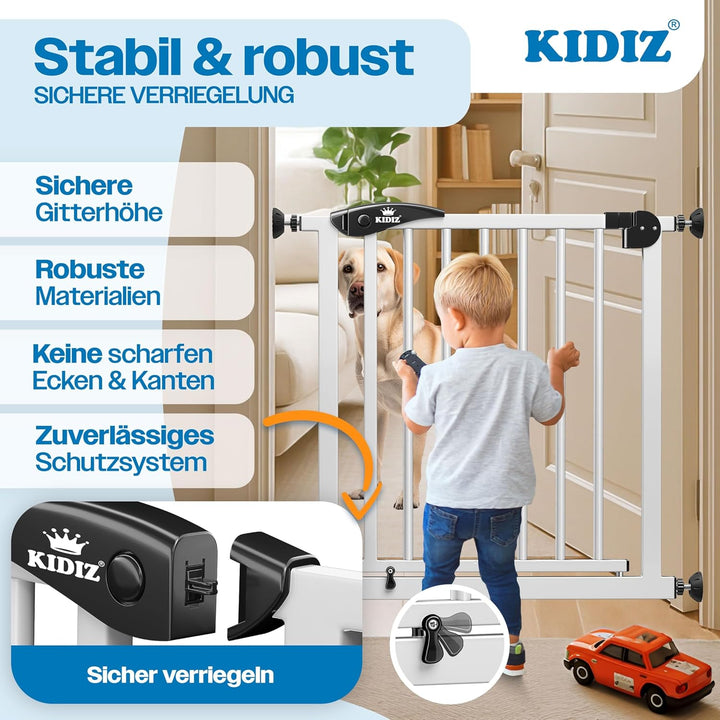 KIDIZ Treppenschutzgitter ohne Bohren | Verstellbare Breite: 88-94 cm, 75 cm hoch, Türschutzgitter u