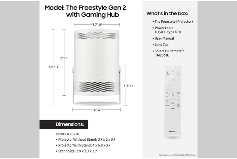 SAMSUNG The Freestyle SP-LFF3CLA Tragbarer Projektor, 254 cm (100 Zoll), Weiss [Länderversion UK]