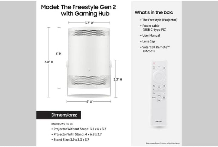 SAMSUNG The Freestyle SP-LFF3CLA Tragbarer Projektor, 254 cm (100 Zoll), Weiss [Länderversion UK]