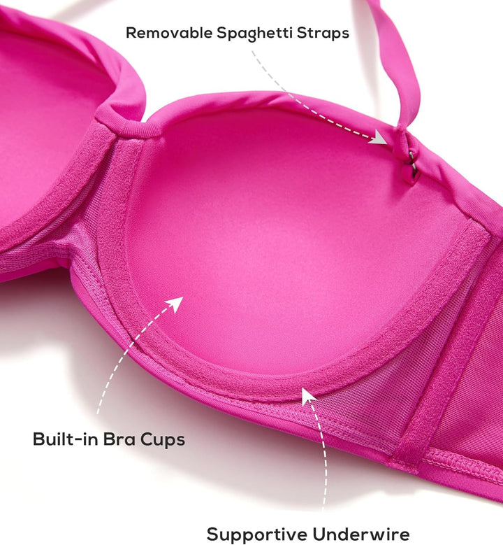 DOBREVA Damen Strapless Bikini Top Lt080 Tankini-Oberteil 75G Hibiskus-purpur, 75G Hibiskus-purpur