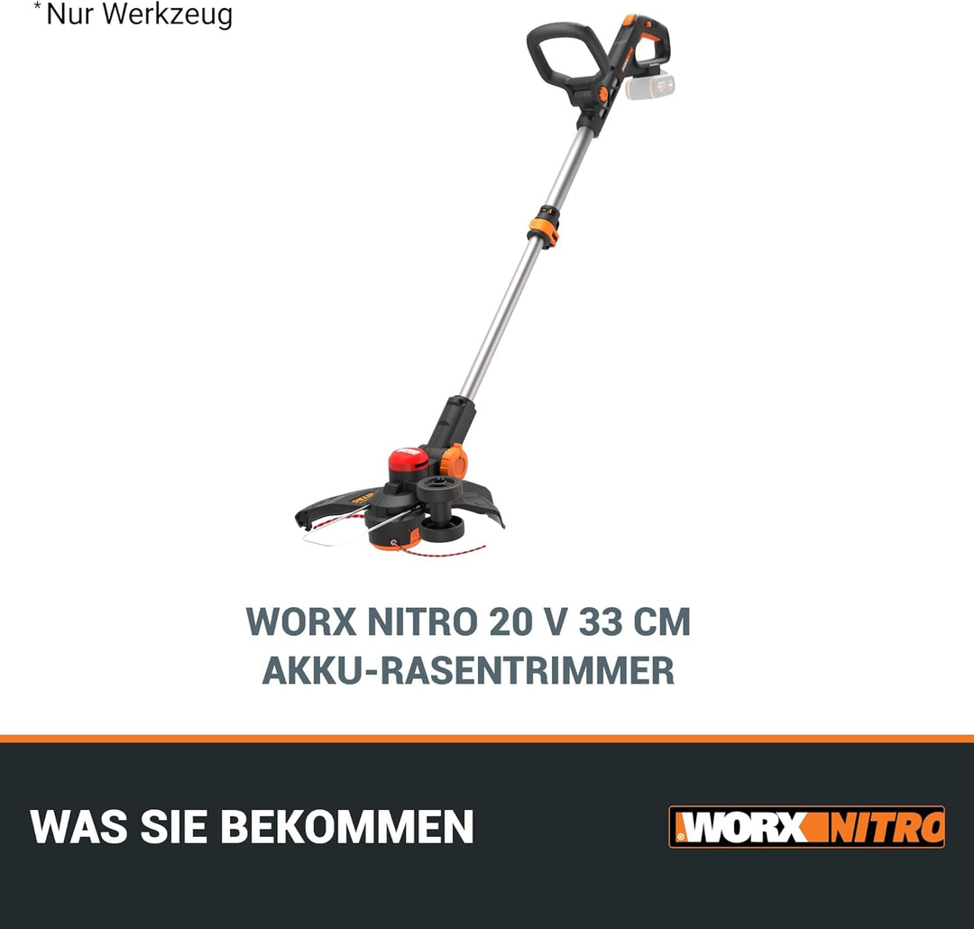 WORX Nitro WG173E.9 Akku Rasentrimmer 20V - leistungsstarker bürstenloser Motor - 33 cm Schnittkreis