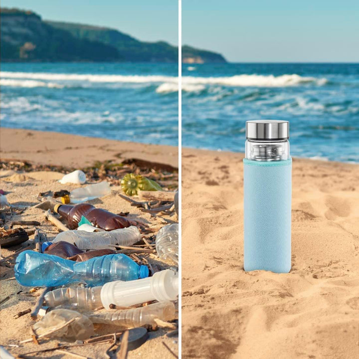 Xavax Trinkflasche aus Glas, 450 ml, mit Filter und Silikonmanschette