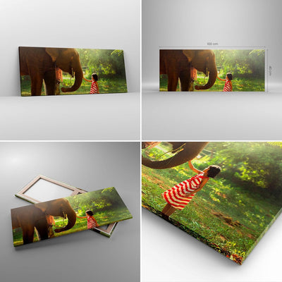 Panorama Bilder auf Leinwand 100x40cm Leinwandbild mit Rahmen Elefant Tier Gross Wanddeko Bild Schla