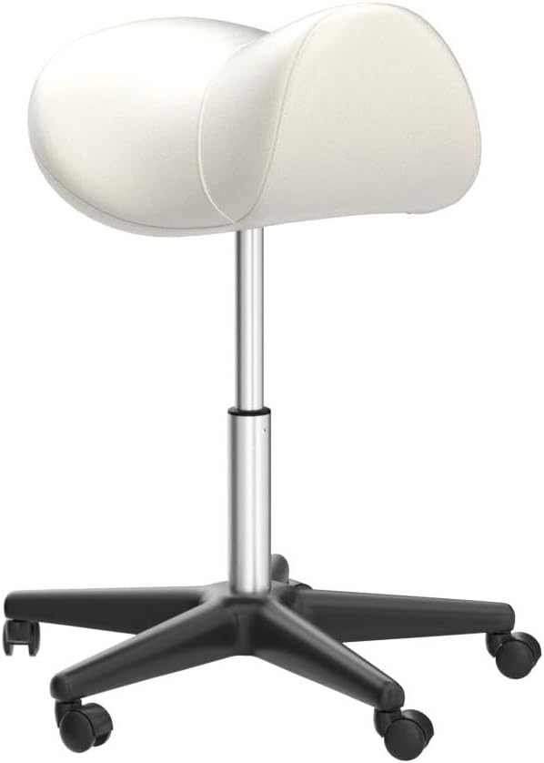 Sattelhocker extra breit, Sattelstuhl verstellbar 50-73cm, 170 kg (Weiss) | Ergonomischer Drehhocker