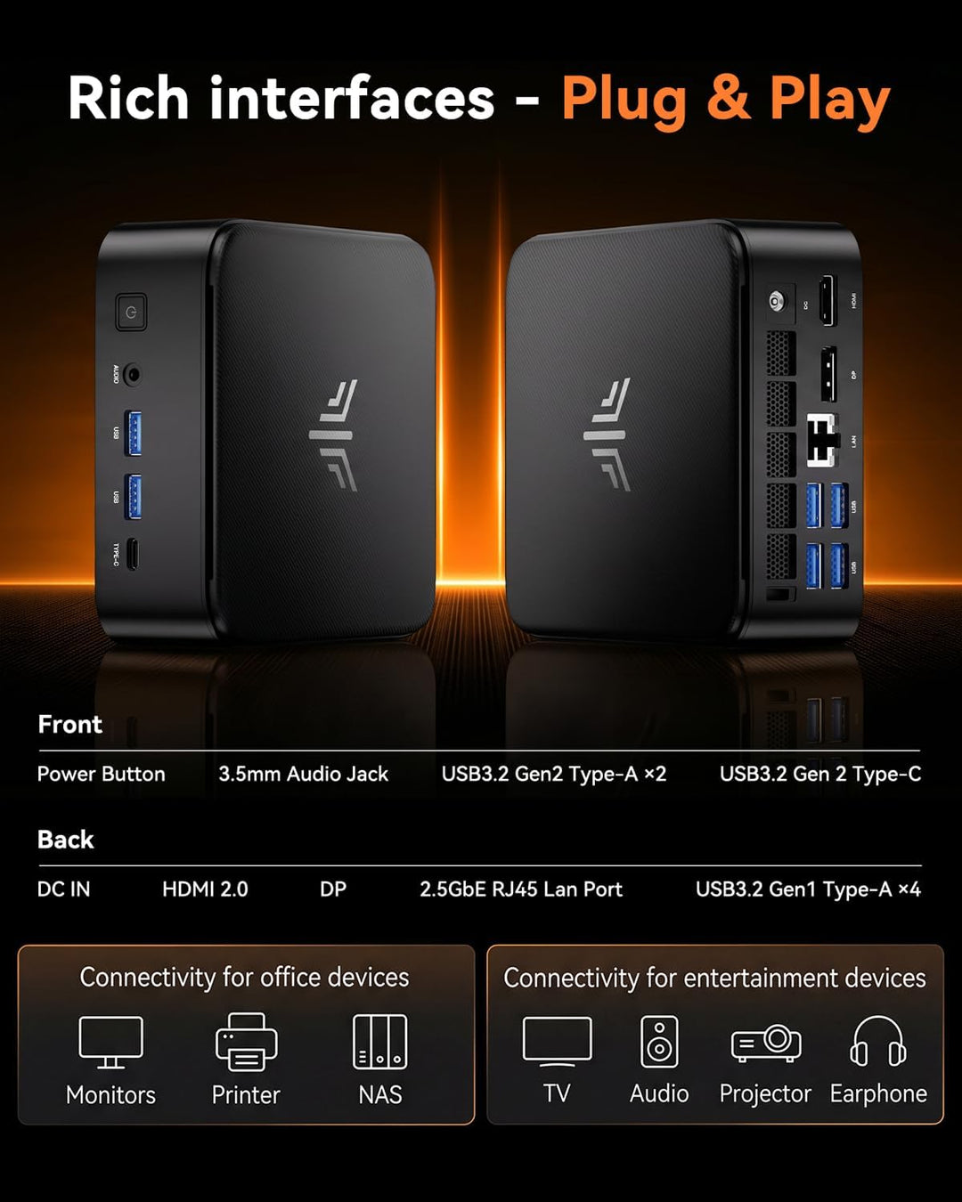 NiPoGi Mini PC АMD Ryzen 7 5800U(8C/16T, bis zu 4,4 GHz), 16GB DDR4 512GB M.2 NVME SSD Mini Desktop