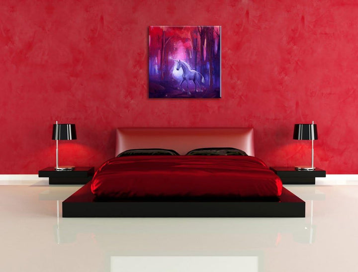 Einhorn im Zauberwald, Format: 70x70 auf Leinwand, XXL riesige Bilder fertig gerahmt mit Keilrahmen,