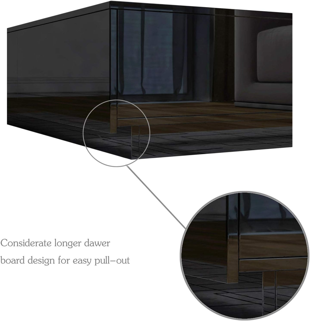 Couchtisch, Couchtisch mit Stauraum, schwarz glänzender Couchtisch für Wohnzimmer, rechteckiger Mitt