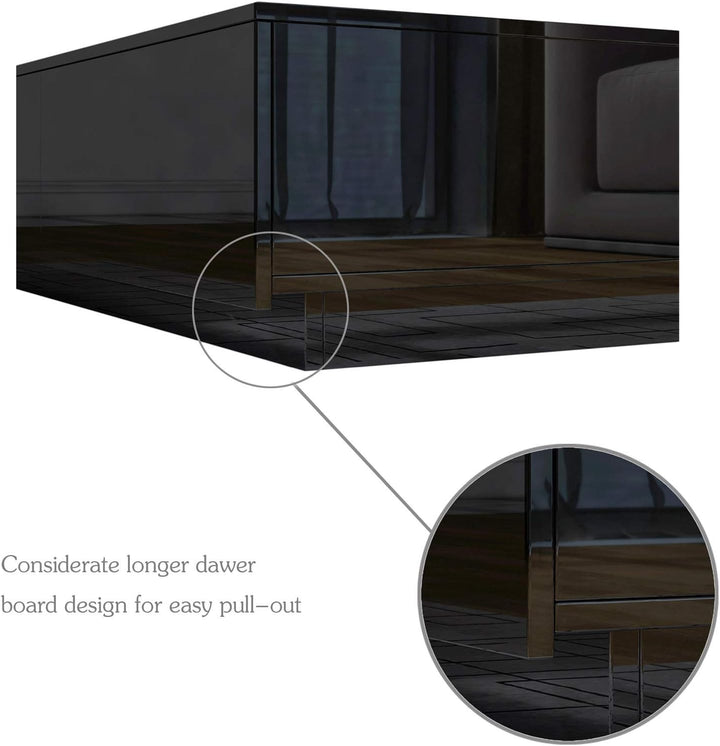Couchtisch, Couchtisch mit Stauraum, schwarz glänzender Couchtisch für Wohnzimmer, rechteckiger Mitt