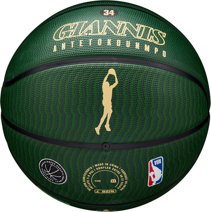 Wilson NBA Player Icon Outdoor Basketball - Size 7-29.5" and Mini Size 7 Milwaukee Bucks, 7 Milwauke