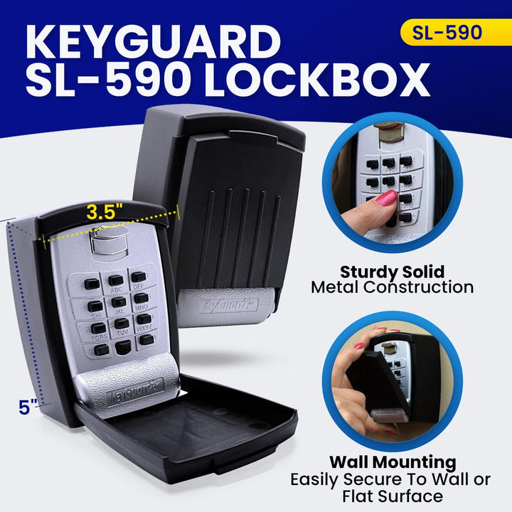 KeyGuard SL-590 Schlosskasten für Schlüssel, Wandmontage, Schwarz Wandhalterung, Wandhalterung