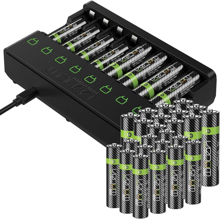 Venom Wiederaufladbare Batterien mit Ladestation – inklusive 16 x AA (1200 mAh) und 16 x AAA (800 mA