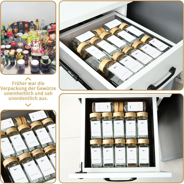 SIAZIH Gewürzgläser Holzdeckel aus Bambus Set 120 ML,24 Gewürzgläser Eckig - Gewürzstreuer Glas Mit