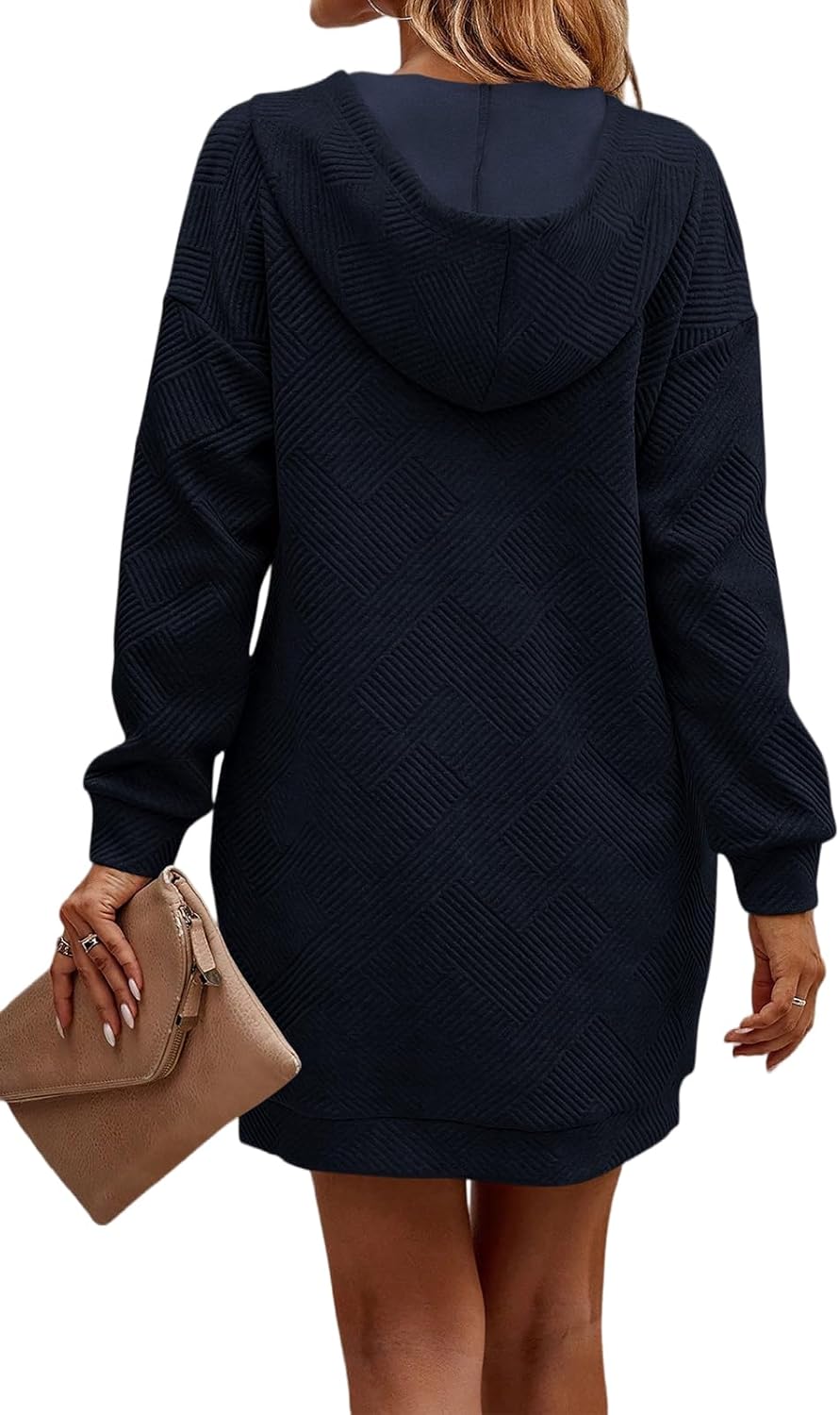 TrendiMax Damen Hoodie Kleid Herbst Übergangs Kapuzenpullover Sweatkleid Textur Knopf Langarm Sweats