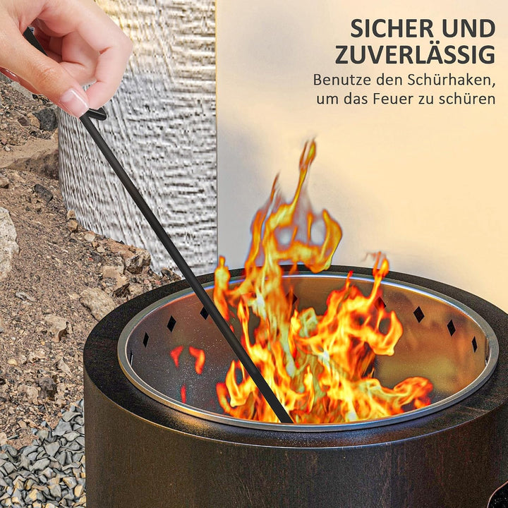 Outsunny Feuerschale Rauchfreier Tischfeuer mit Griff Ø45 cm Schwarz | Schürhaken, Feuerkorb, Feuers