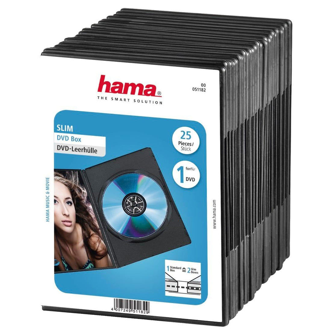 Hama DVD-Hülle Slim 25er-Pack (auch passend für CDs und Blu-Rays) extra schmal, mit Folie zum Einste