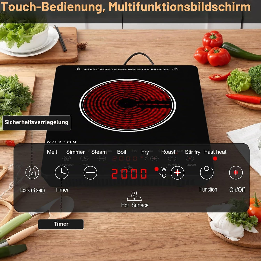 NOXTON Induktionskochfeld 60 cm mit Weisse Gläser und blaues Bedienfeld, Induktionsfeld Flexzonen 3