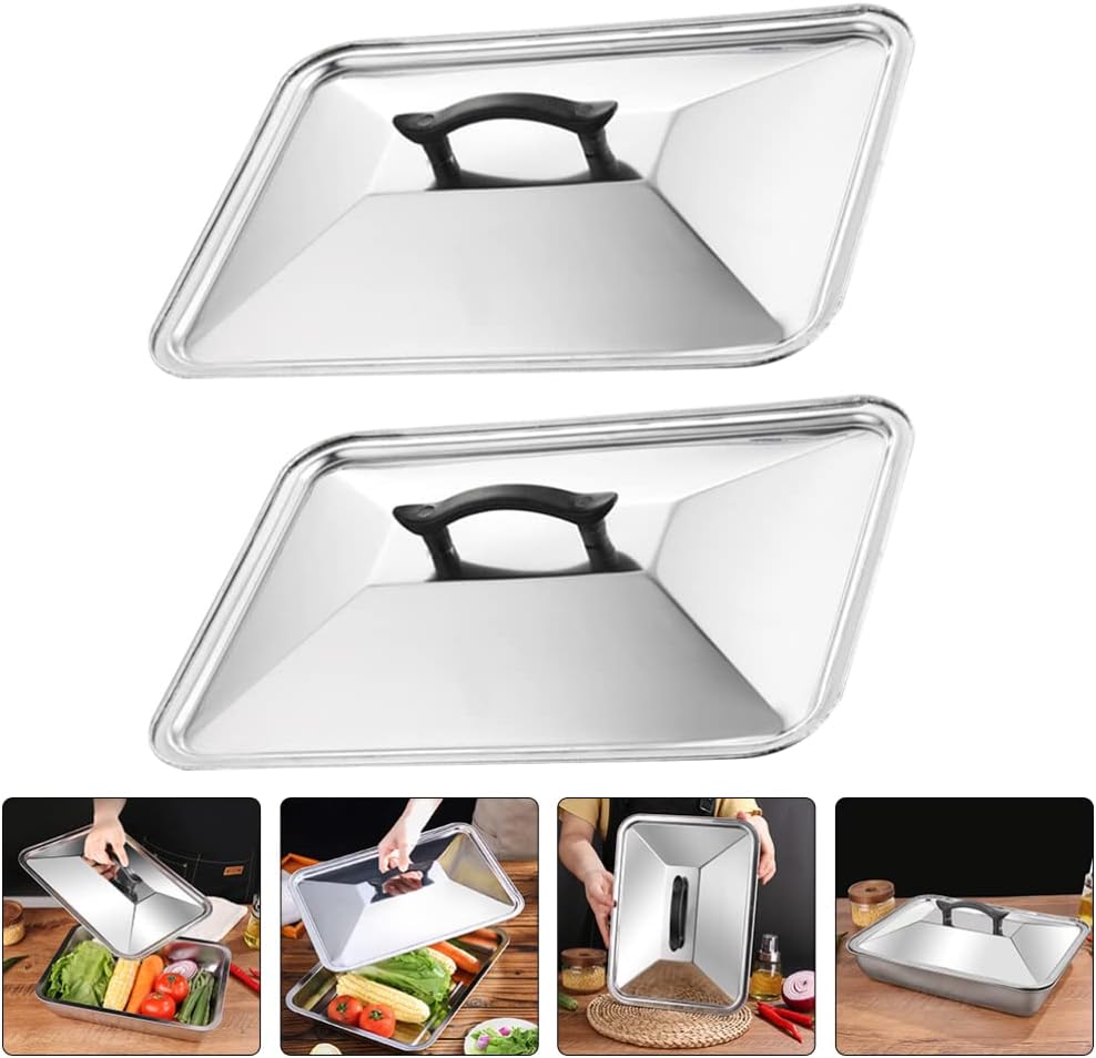 2 Stücke Bratpfannen Abdeckung Edelstahl Grillpfanne Deckel Pfannendeckel Rechteckig Universal Topfd