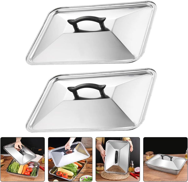 2 Stücke Bratpfannen Abdeckung Edelstahl Grillpfanne Deckel Pfannendeckel Rechteckig Universal Topfd
