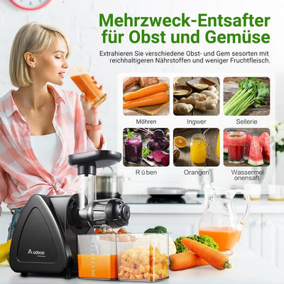 Entsafter Gemüse und Obst Testsieger, Aobosi slow juicer mit Reversierfunktion, leisem Motor, hoher