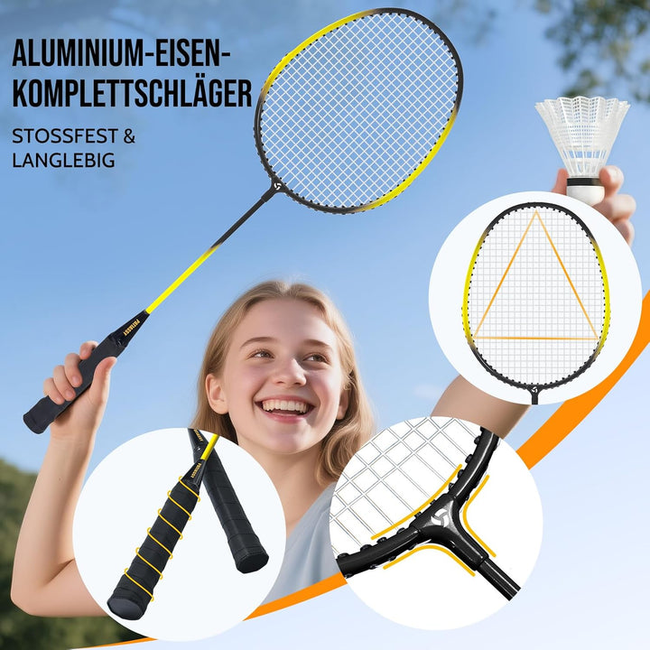 Tragbares Badmintonnetz, Federballnetz für Garten 4-Fach-Breitenverstellbar Sportnetz 6|5,1|4,2| 3 M