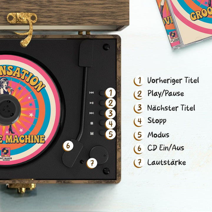 Retro CD Player mit Lautsprecher Bluetooth und Akku | Mit 2000 mAh Kapazität und Schnellladung per U