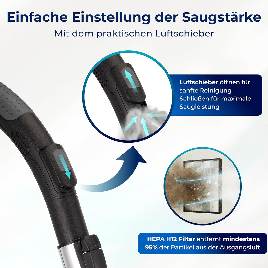 KLAMER Staubsauger Beutellos, Bodenstaubsauger ohne Beutel, Ideal für Haustierbesitzer gegen Tierhaa