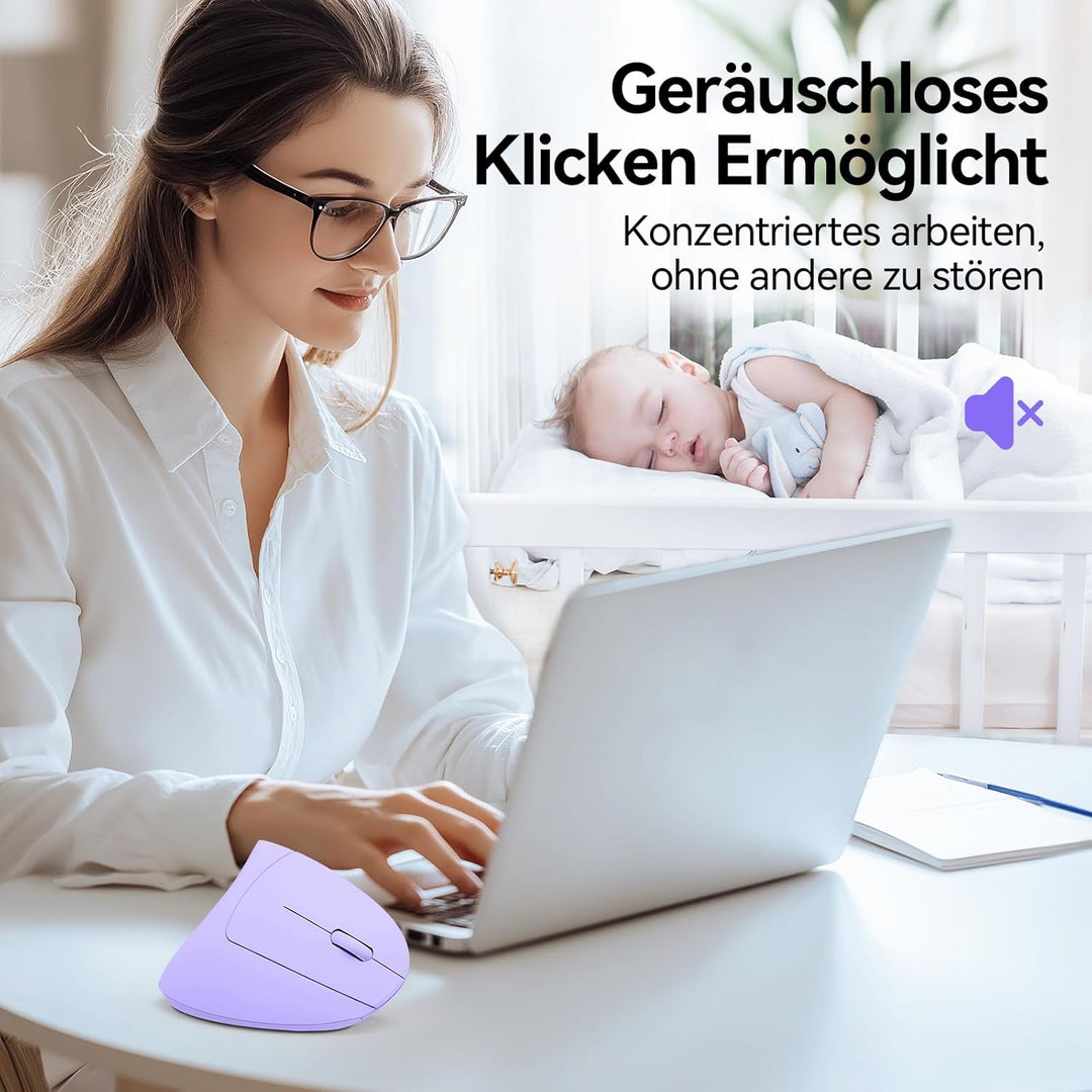 TECKNET Ergonomische Maus, Kabellose Bluetooth Vertikale Maus(BT 5.0+BT 3.0+2.4G), 6 Einstellstufen