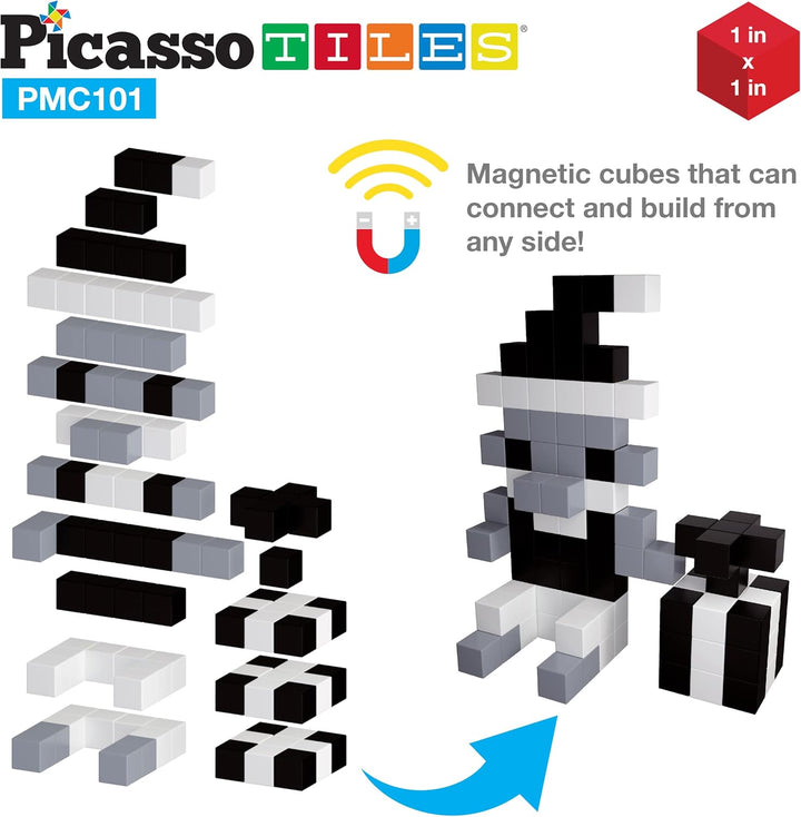 Picasso Cubes 1” Magnetic Puzzle Cube 101 pcs Black and White Magnet Construction Building Block Set