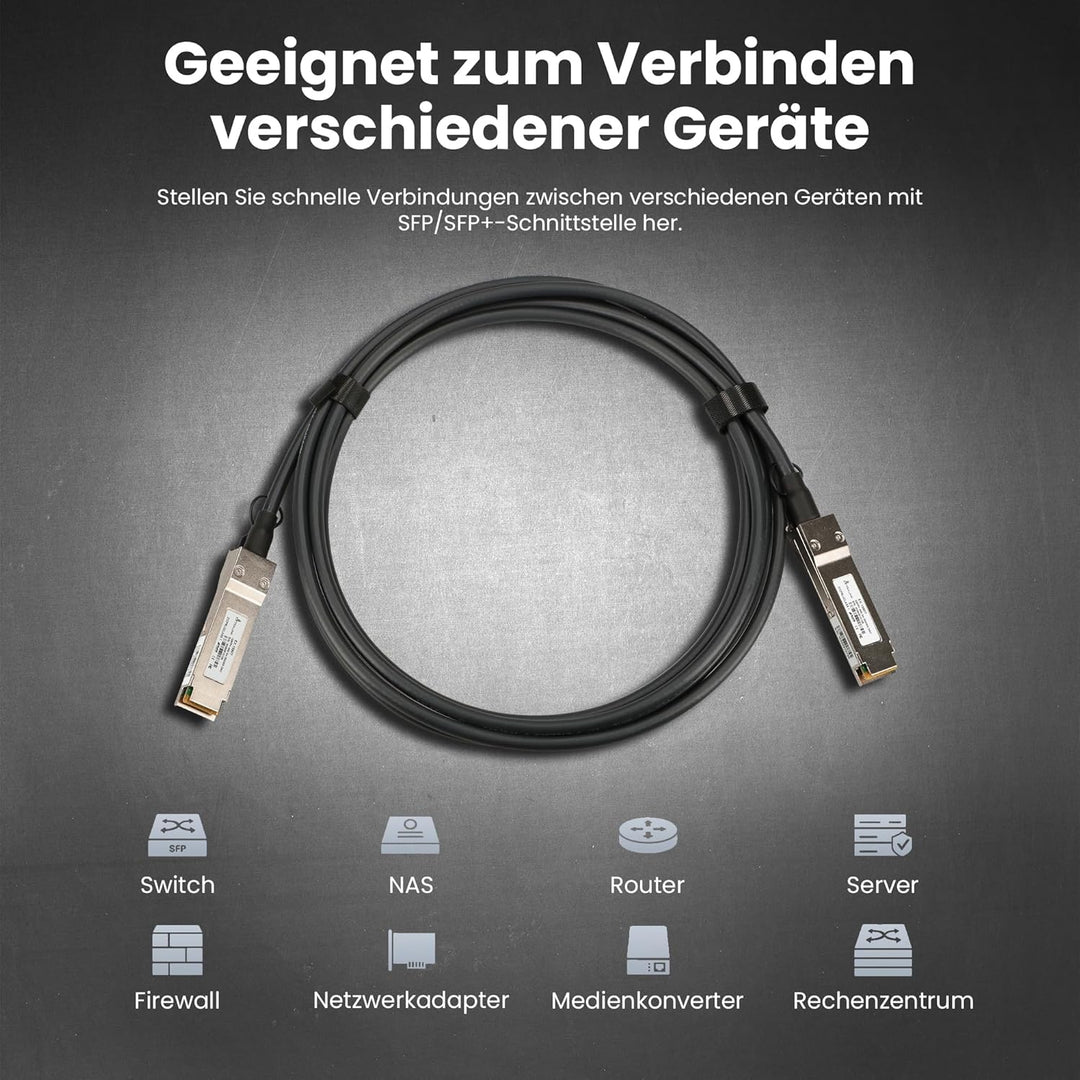 Extralink DAC QSFP+ Kabel 3m – Passives Twinax Kabel 40Gbit, QSFP+ zu QSFP+, MSA kompatibel, für Ubi