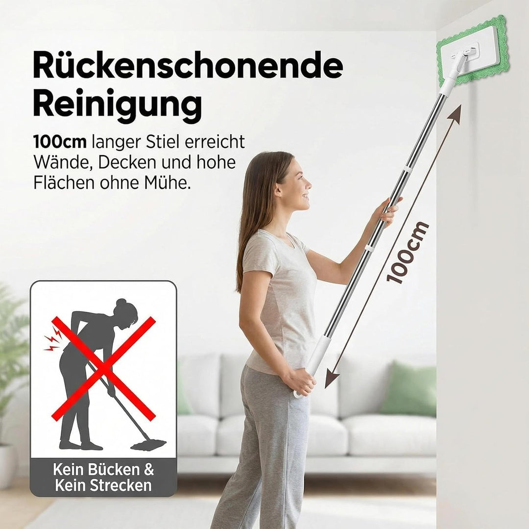NEU Wischmopp mit Druck-Klemm-System: Ohne Händewaschen,1-Knopf-Wechsel, Automatisches Klemmtuch, Bo
