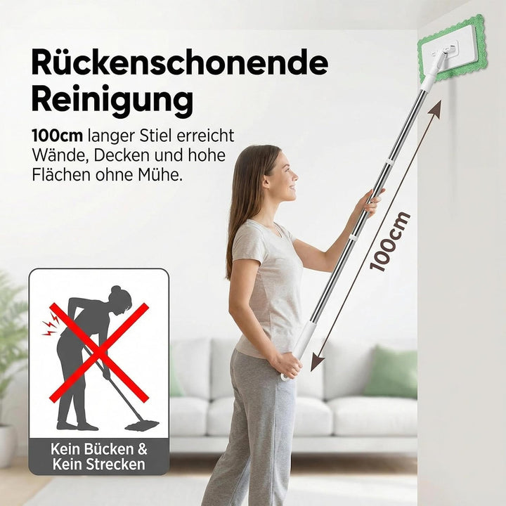 NEU Wischmopp mit Druck-Klemm-System: Ohne Händewaschen,1-Knopf-Wechsel, Automatisches Klemmtuch, Bo