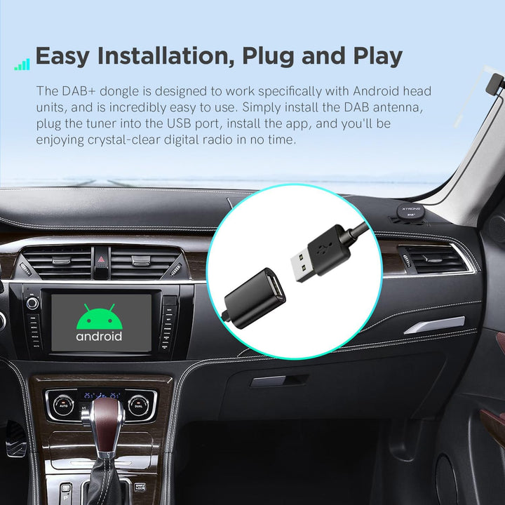 XTRONS Ultraleichter DAB+ Digitalradio-USB-Dongle für Android-Autoradio, unterstützt grosse Programm