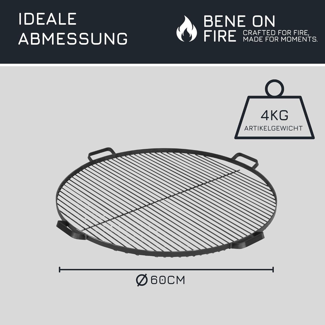MR. DEKO Grillrost Ø 60 cm mit 4 Griffen | Stabiler Stahlrost schwarz 4 kg hitzebeständig langlebig