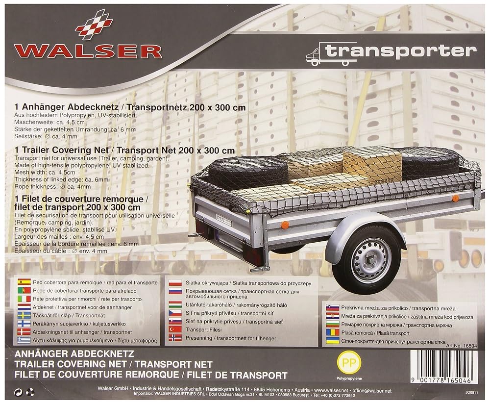 WALSER Transportnetz 200x300cm, elastisches Ladungssicherungsnetz, Anhängernetz 3mm Stärke, Gepäckne