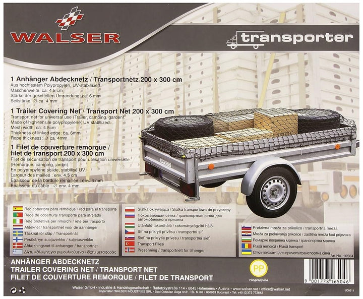 WALSER Transportnetz 200x300cm, elastisches Ladungssicherungsnetz, Anhängernetz 3mm Stärke, Gepäckne