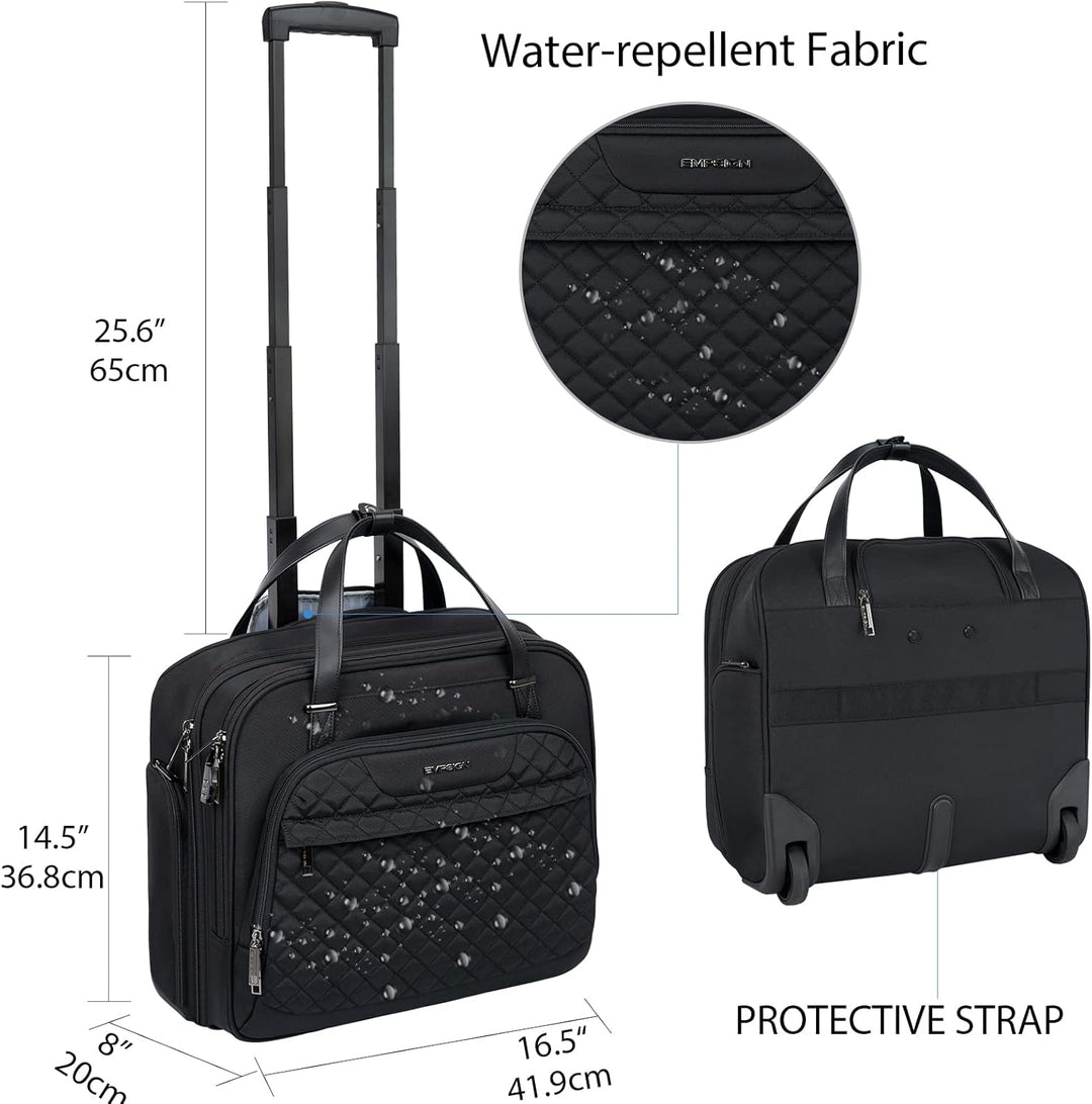 EMPSIGN Trolley Business Rolling Laptop mit Rädern, Rolling Laptoptasche für Frauen passt bis zu 15.