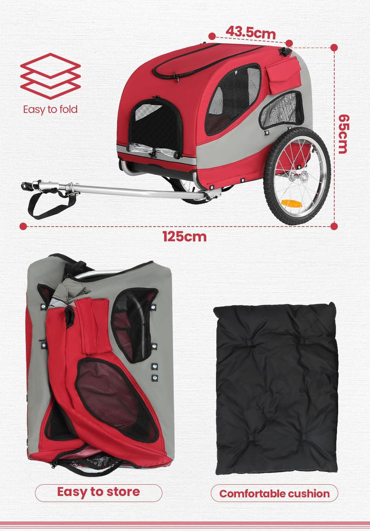SEPNINE® Fahrradanhänger für Hunde, Hundeanhänger für Fahrrad - faltbar, mit Sicherheitsreflektoren,